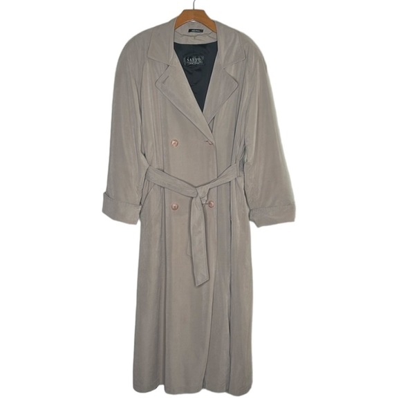 1990s Carol Cohen Swing Tench Coat for Sanyo Khaki Size 10M - Picture 1 of 17